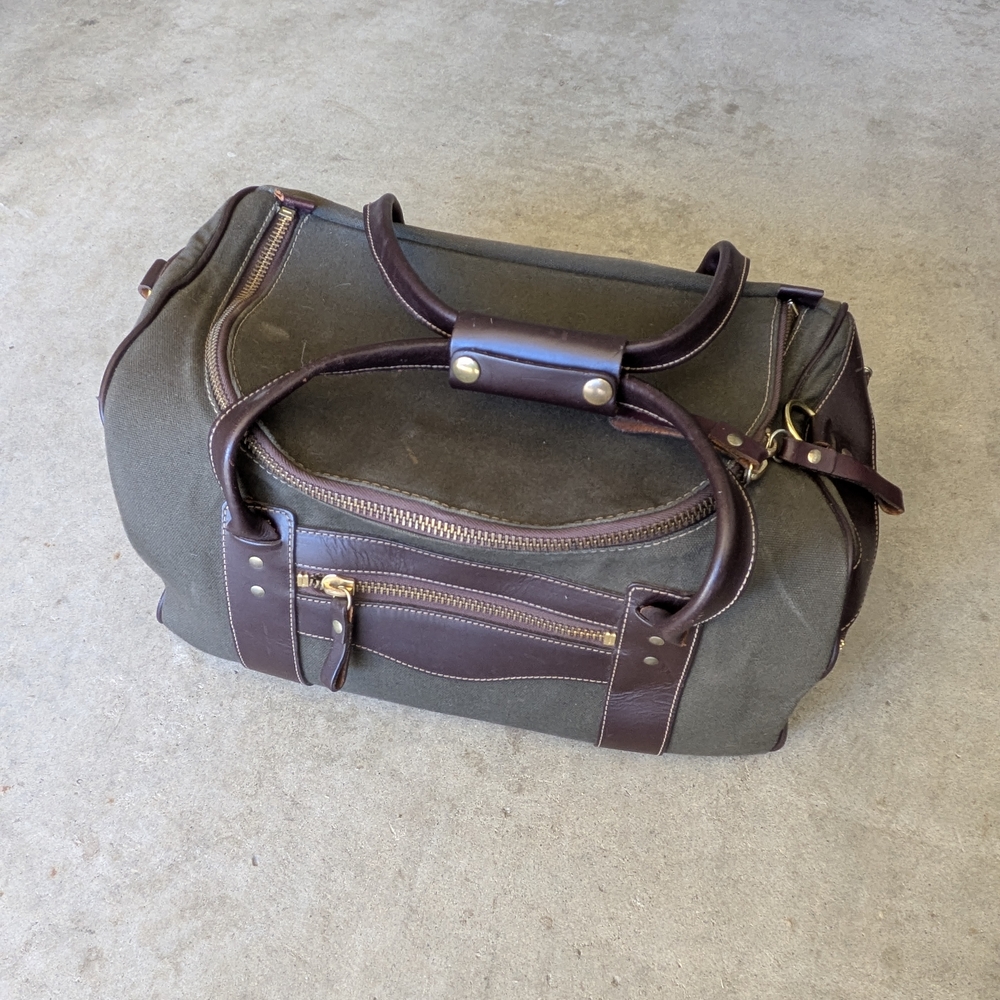 Stylish Green and Brown Small Duffel Bag